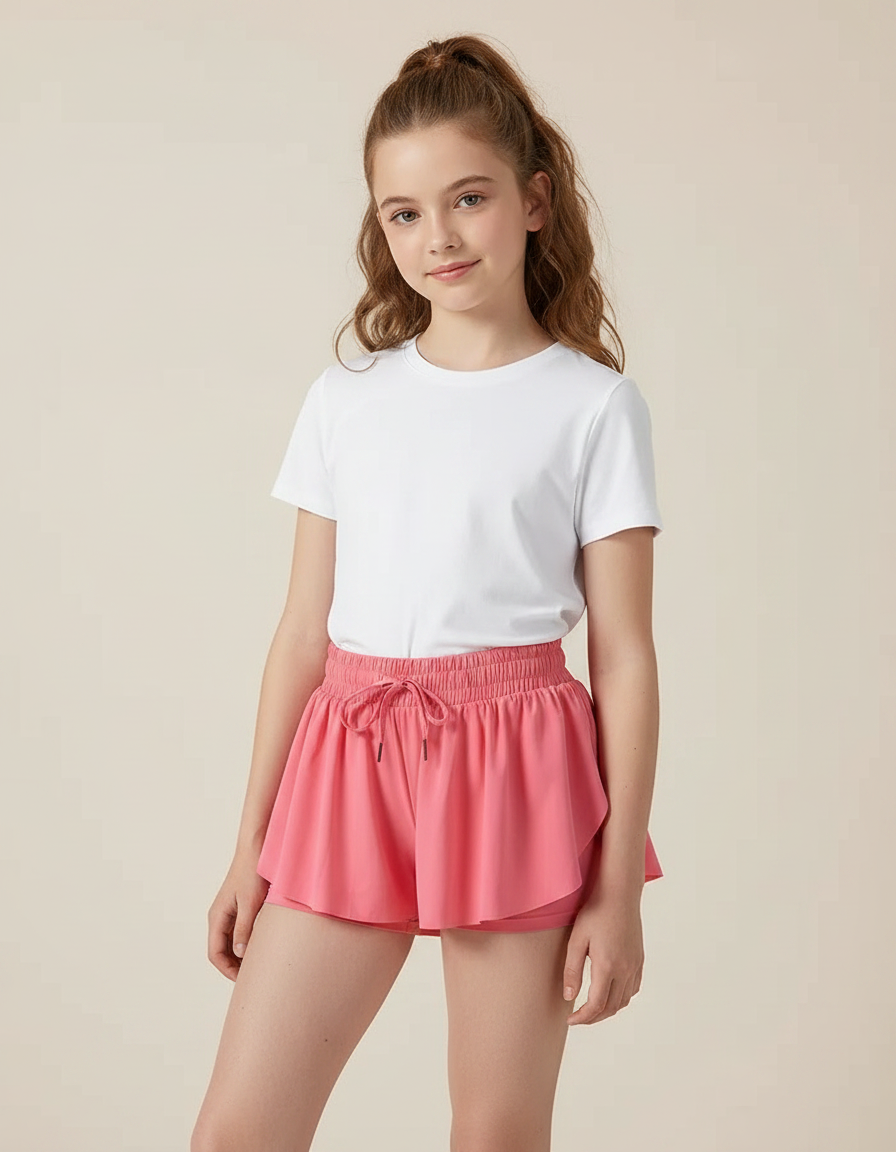 Pantalon Jupe Rose Fluide Athlétique Superposé Fille - Polyester