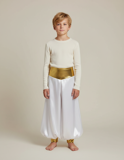 Pantalon Jupe Sarouel Blanc Satiné Doré Enfant