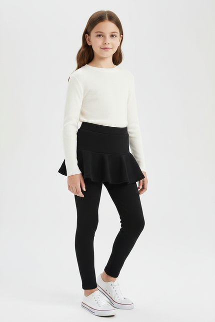 Pantalon Jupe Noir Volants Intégrés Coton Confortable