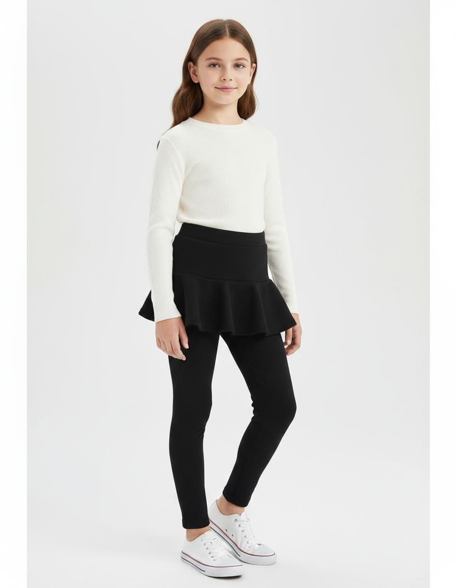 Pantalon Jupe Noir Volants Intégrés Coton Confortable