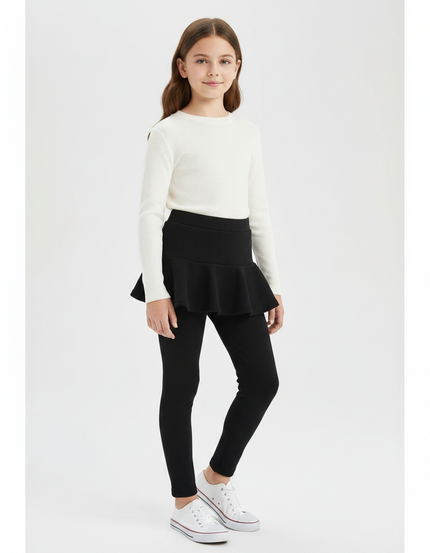 Pantalon Jupe Noir Volants Intégrés Coton Confortable