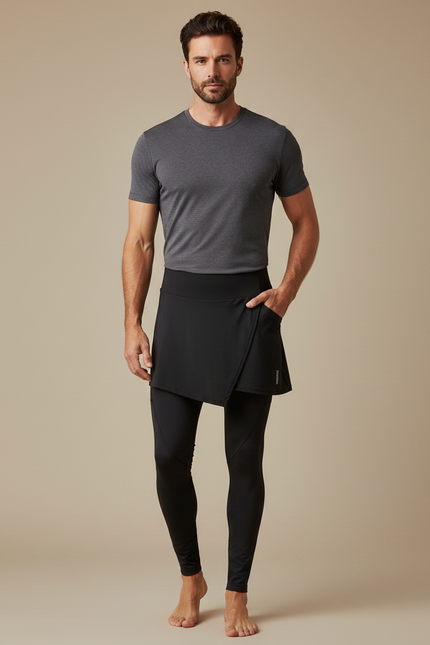 Pantalon Jupe Noir Sport Asymétrique Confort Homme - Polyester