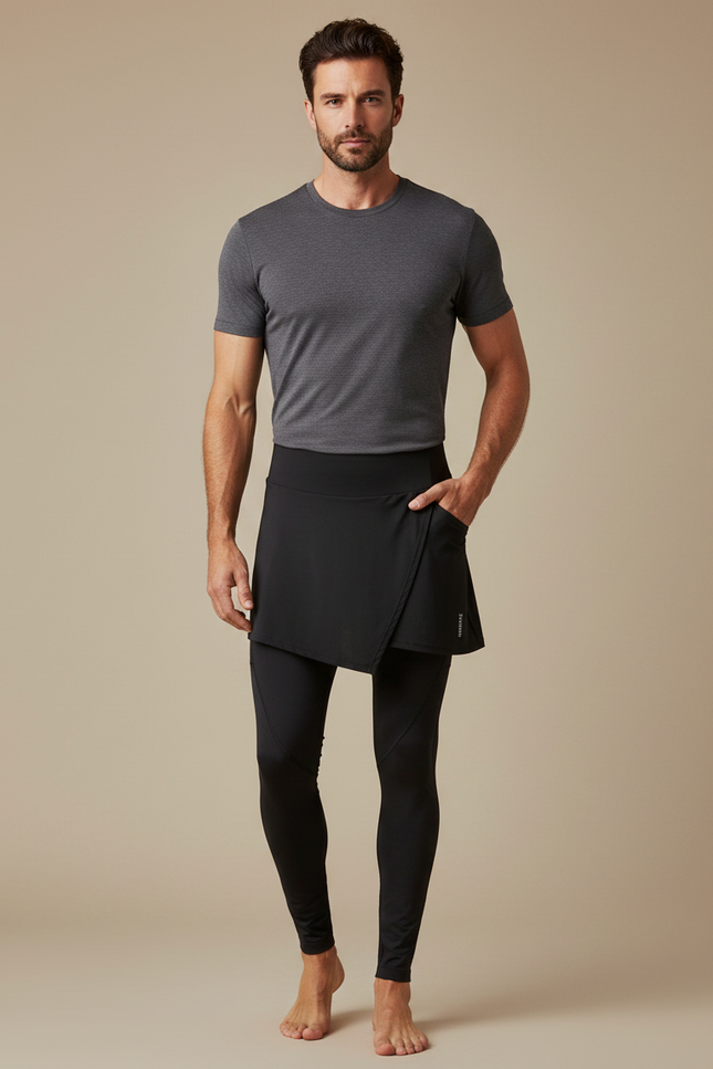 Pantalon Jupe Noir Sport Asymétrique Confort Homme - Polyester