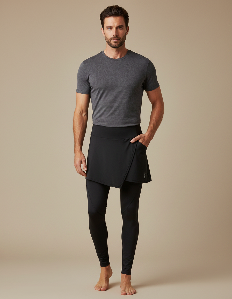 Pantalon Jupe Noir Sport Asymétrique Confort Homme - Polyester