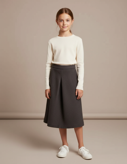 Pantalon Jupe Gris Laine Plissé Ample Fille