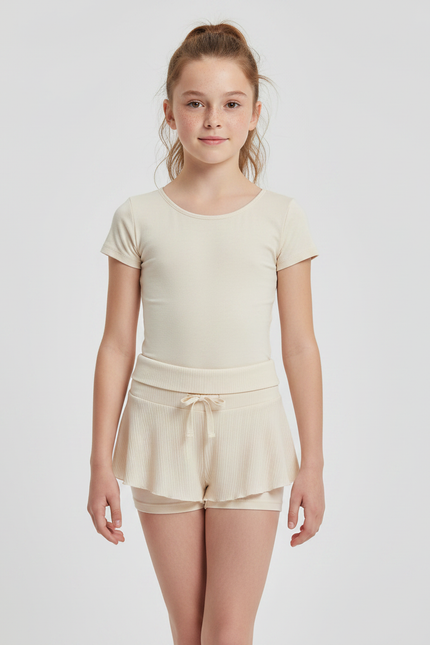 Pantalon Jupe Beige Côtelé Volants Superposés Court Confortable - Maille