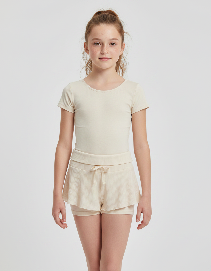 Pantalon Jupe Beige Côtelé Volants Superposés Court Confortable - Maille