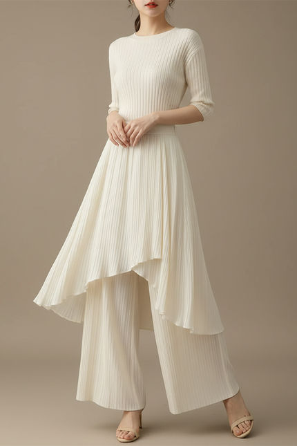 Combinaison Pantalon Avec Jupe - Blanc Maille