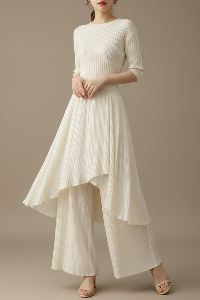 Combinaison Pantalon Avec Jupe - Blanc Maille