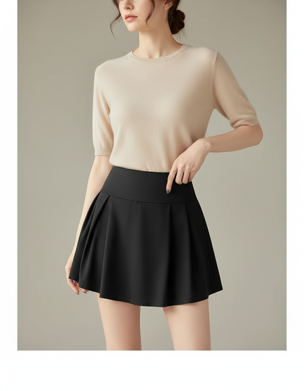 Pantalon Jupe Noir Plissé Court Sportif Intégré - Polyester