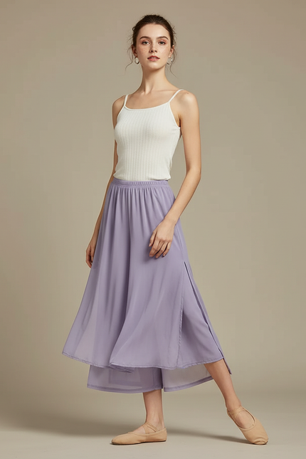 Pantalon Jupe Lavande Fluide Fendu Chiffon Léger - Violet Polyester