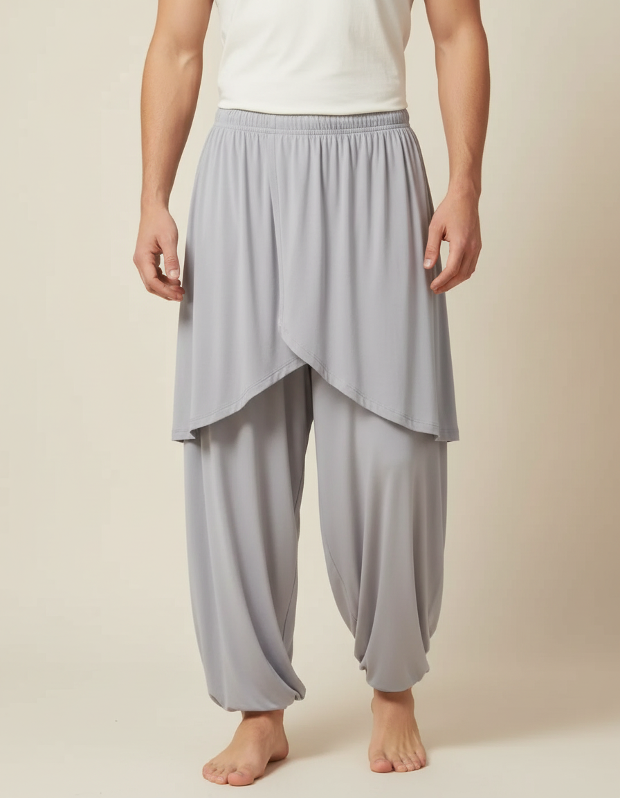 Pantalon Jupe Gris Fluide Ample Harem Homme - Viscose