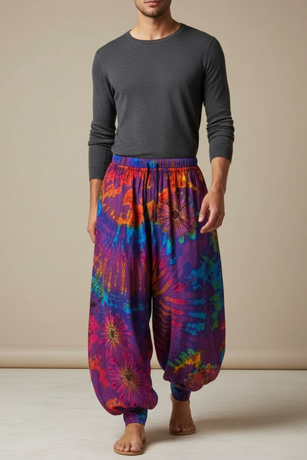 Pantalon Jupe Harem Tie-Dye Ample Coloré Homme - Multicolore Coton