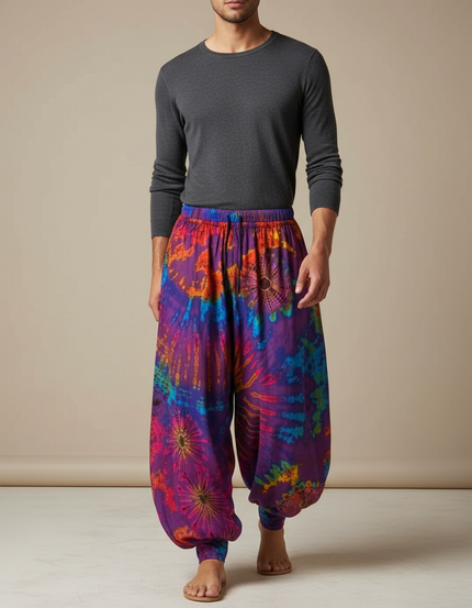 Pantalon Jupe Harem Tie-Dye Ample Coloré Homme - Multicolore Coton