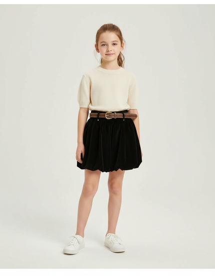 Pantalon Jupe Noir Velours Bouffant Court Fille