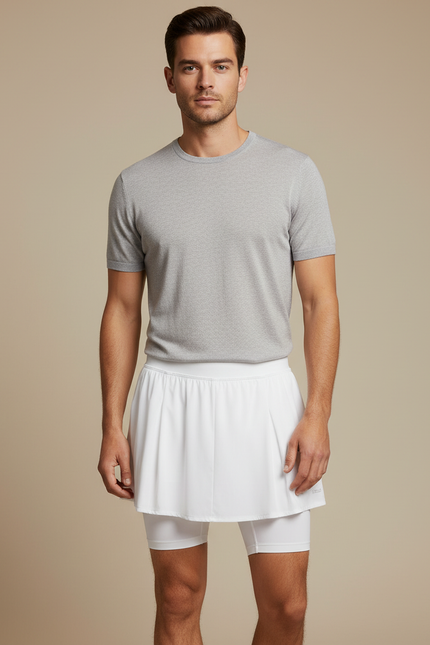 Pantalon Jupe Blanc Plissé Sportif Court Confortable - Polyester