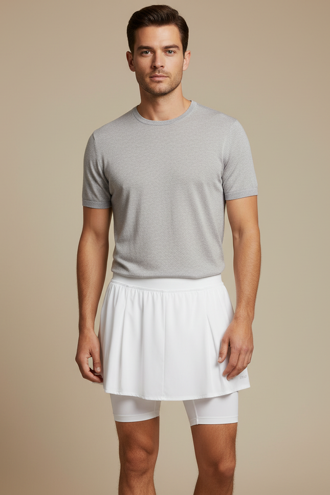 Pantalon Jupe Blanc Plissé Sportif Court Confortable - Polyester