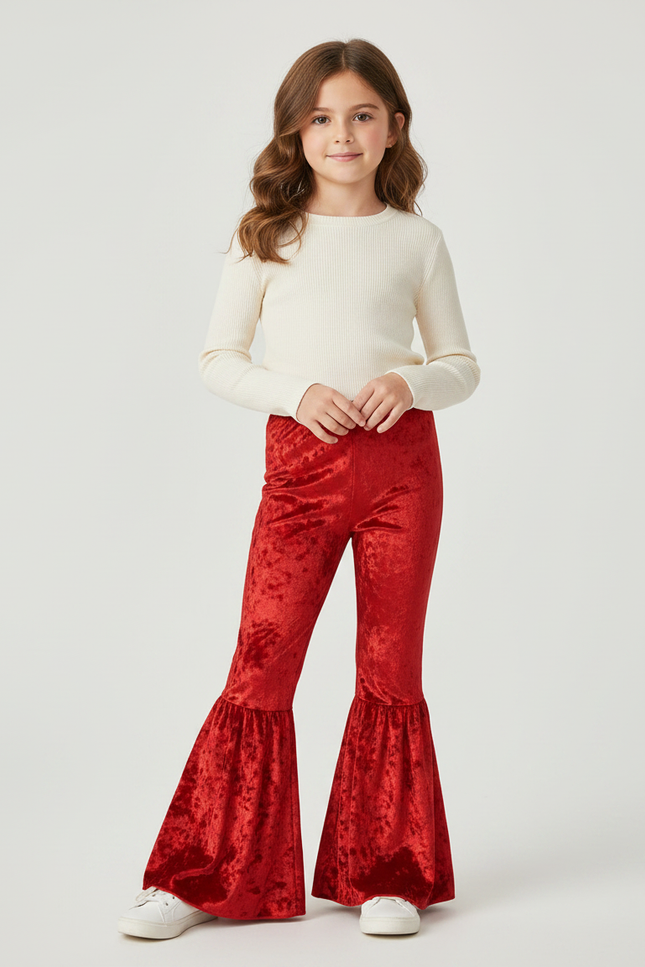 Pantalon Jupe Rouge Velours Évasé Volants Fille