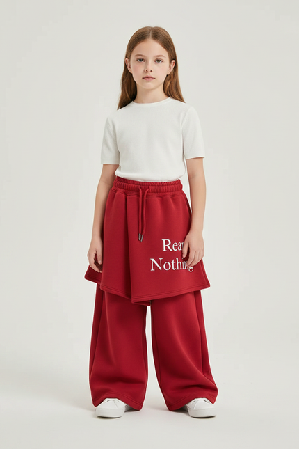 Pantalon Jupe Rouge Ample Superposé Lettres Imprimées - Molleton