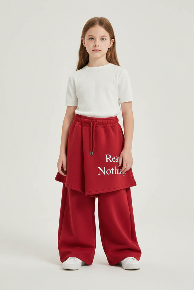 Pantalon Jupe Rouge Ample Superposé Lettres Imprimées - Molleton