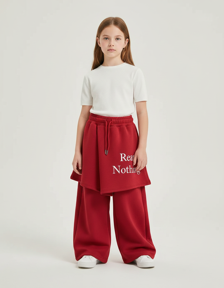 Pantalon Jupe Rouge Ample Superposé Lettres Imprimées - Molleton