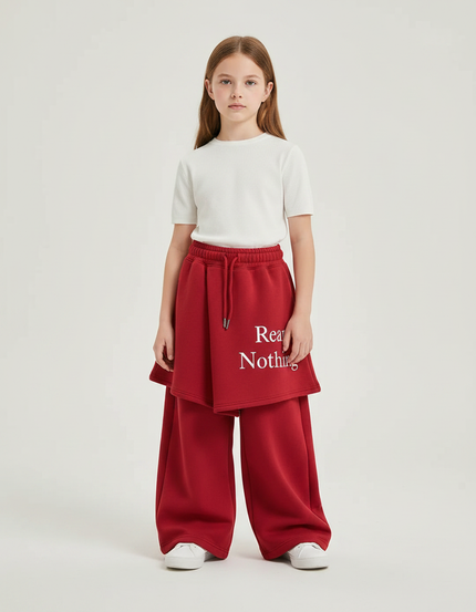 Pantalon Jupe Rouge Ample Superposé Lettres Imprimées - Molleton
