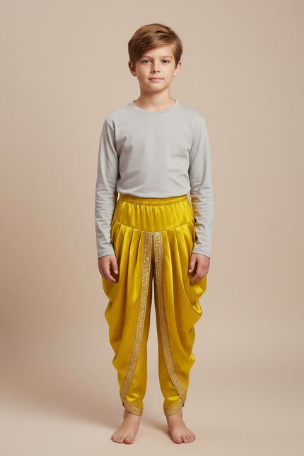 Pantalon Jupe Satiné Jaune Drapé Doré Enfant