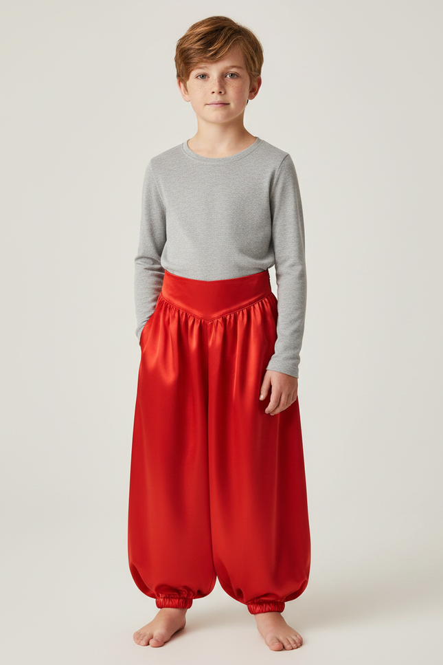 Pantalon Jupe Rouge Satiné Drapé Ample Garçon