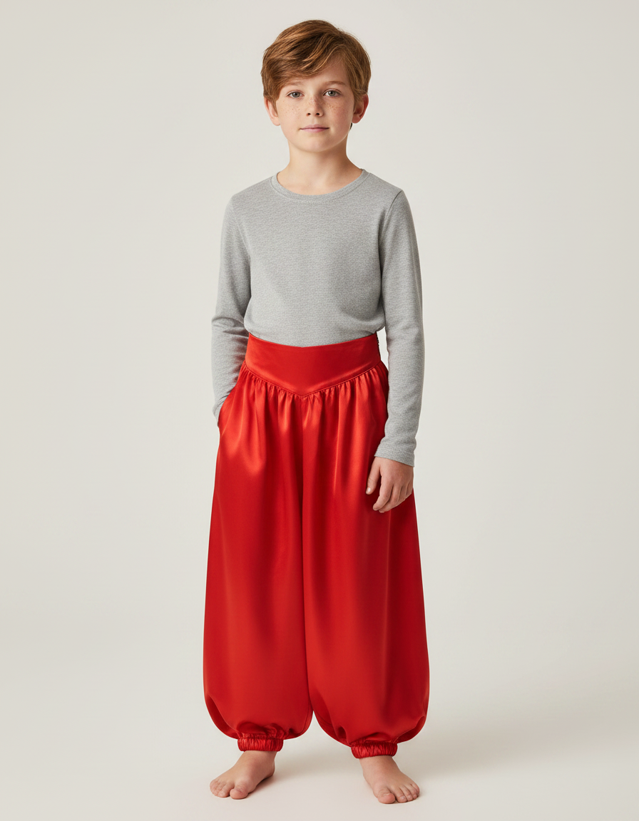 Pantalon Jupe Rouge Satiné Drapé Ample Garçon