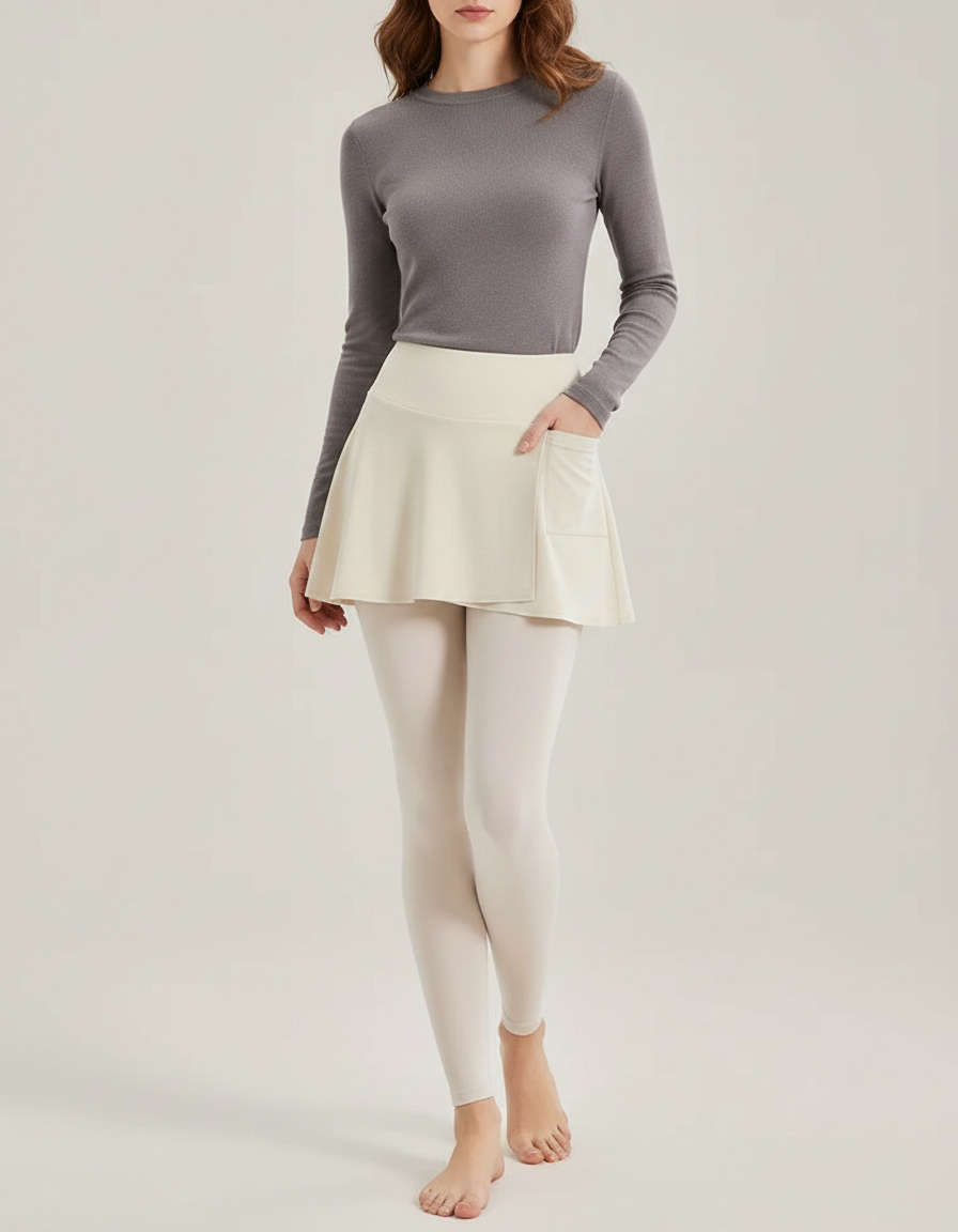 Pantalon Jupe Crème Intégré Sportif Stretch Léger - Beige Polyester