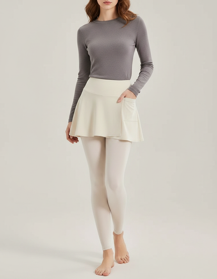 Pantalon Jupe Crème Intégré Sportif Stretch Léger - Beige Polyester