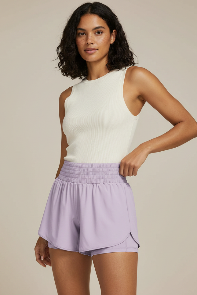 Pantalon Jupe Violet Smocké Fluide Doublé Sportif - Polyester