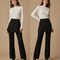 Pantalon Jupe Noir Droit Superposé Élégant Femme - Gabardine