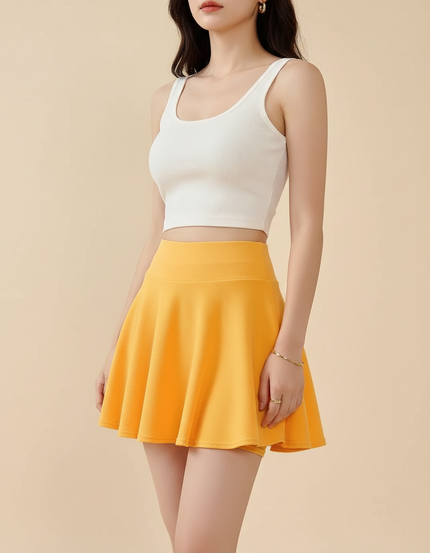 Pantalon Jupe Évasée Jaune Courte Plissée Doublée - Polyester