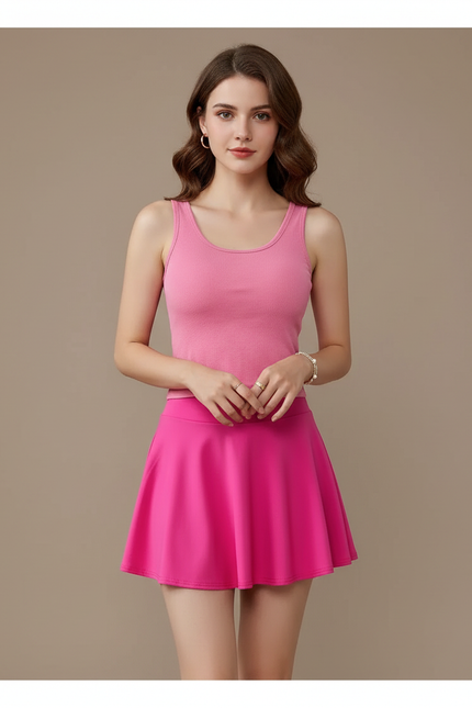 Pantalon Jupe Rose Évasé Mini Décontracté Fluide - Polyester