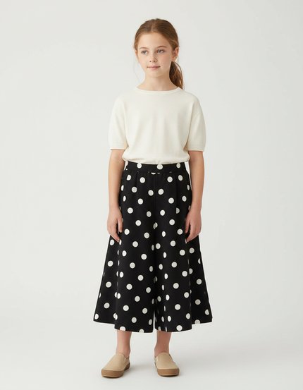 Pantalon Jupe Noir Pois Blancs Ample Fille - Polyester