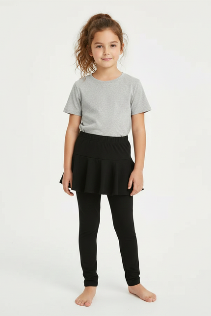 Pantalon Jupe Noir Uni Évasé Confortable Fille - Polyester