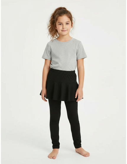 Pantalon Jupe Noir Uni Évasé Confortable Fille - Polyester