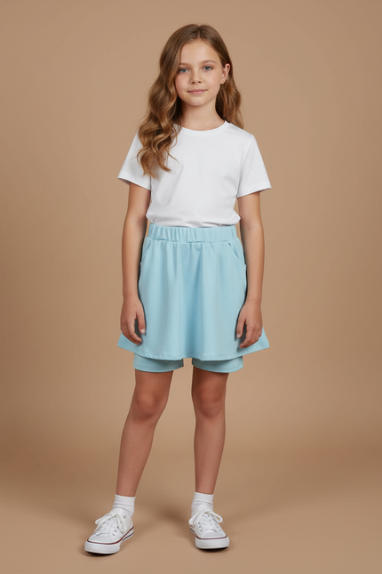 Pantalon Jupe Bleu Ciel Coton Élastique Enfant - Molleton