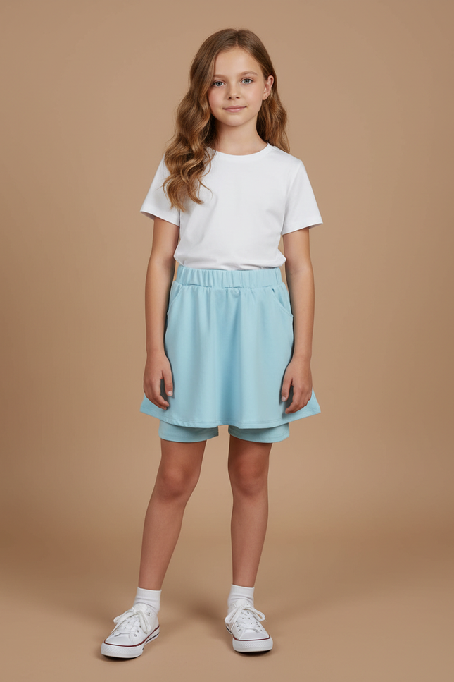 Pantalon Jupe Bleu Ciel Coton Élastique Enfant - Molleton