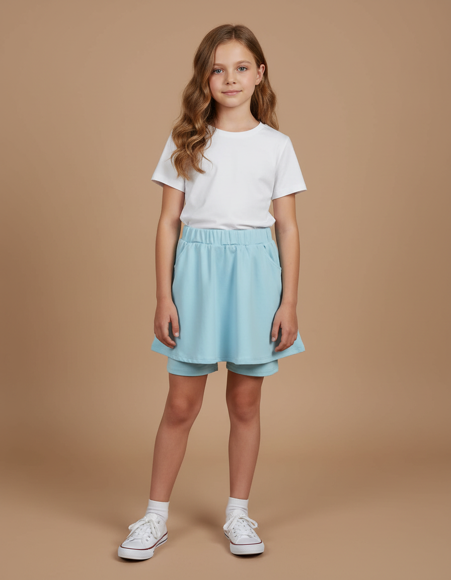 Pantalon Jupe Bleu Ciel Coton Élastique Enfant - Molleton