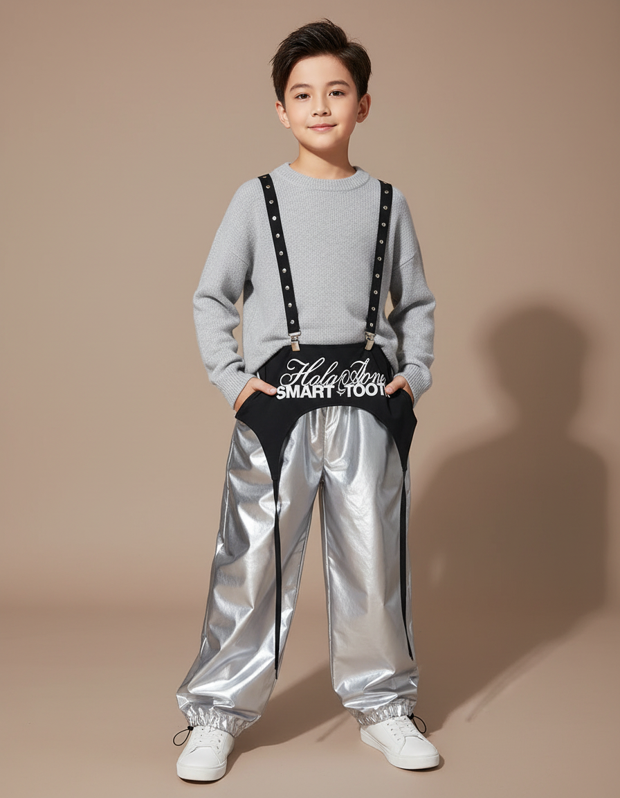 Pantalon Jupe Ample Argenté Brillant Garçon Futuriste - Polyester