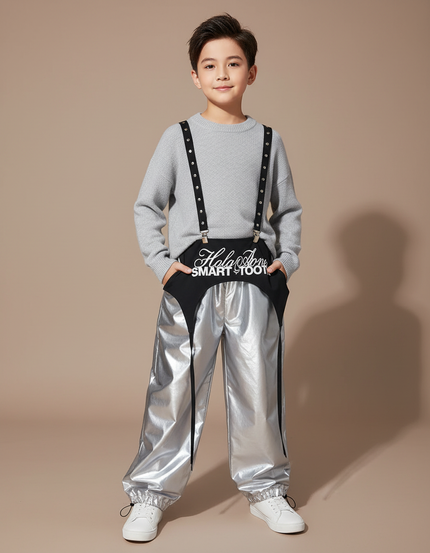 Pantalon Jupe Ample Argenté Brillant Garçon Futuriste - Polyester