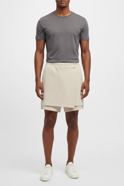 Pantalon Jupe Beige Court Décontracté Homme Moderne - Polyester
