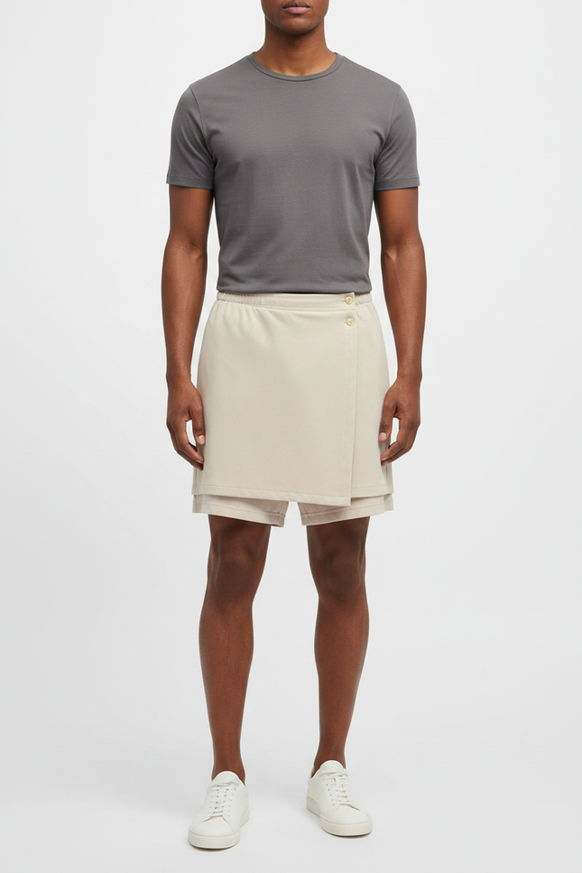 Pantalon Jupe Beige Court Décontracté Homme Moderne - Polyester