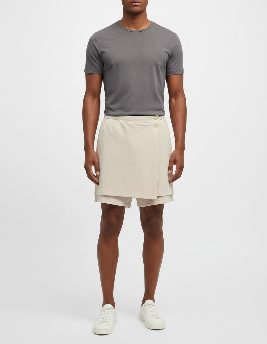 Pantalon Jupe Beige Court Décontracté Homme Moderne - Polyester