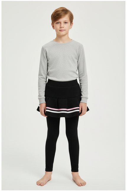 Pantalon Jupe Noir Plissé Rayé Chaud Enfant - Molleton