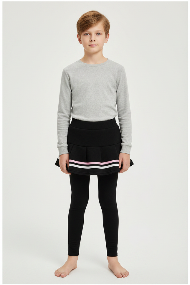 Pantalon Jupe Noir Plissé Rayé Chaud Enfant - Molleton