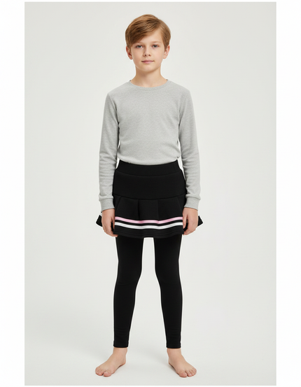 Pantalon Jupe Noir Plissé Rayé Chaud Enfant - Molleton