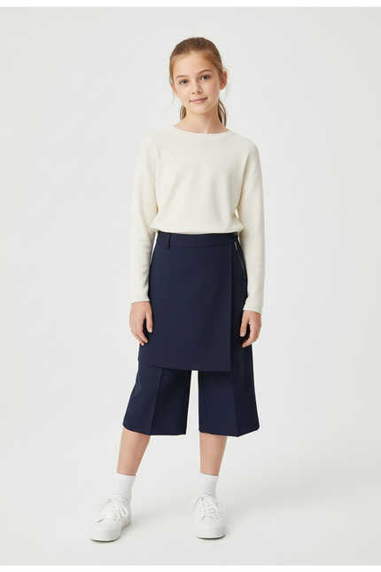 Pantalon Jupe Bleu Marine Ample Élégant Enfant - Polyester